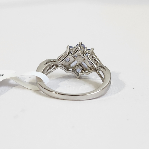 NWT 0.85ct Natural BLUE Tanzanite & Zircon Marquise Ring Size 7 Semi Vintage 925 - Picture 9 of 10